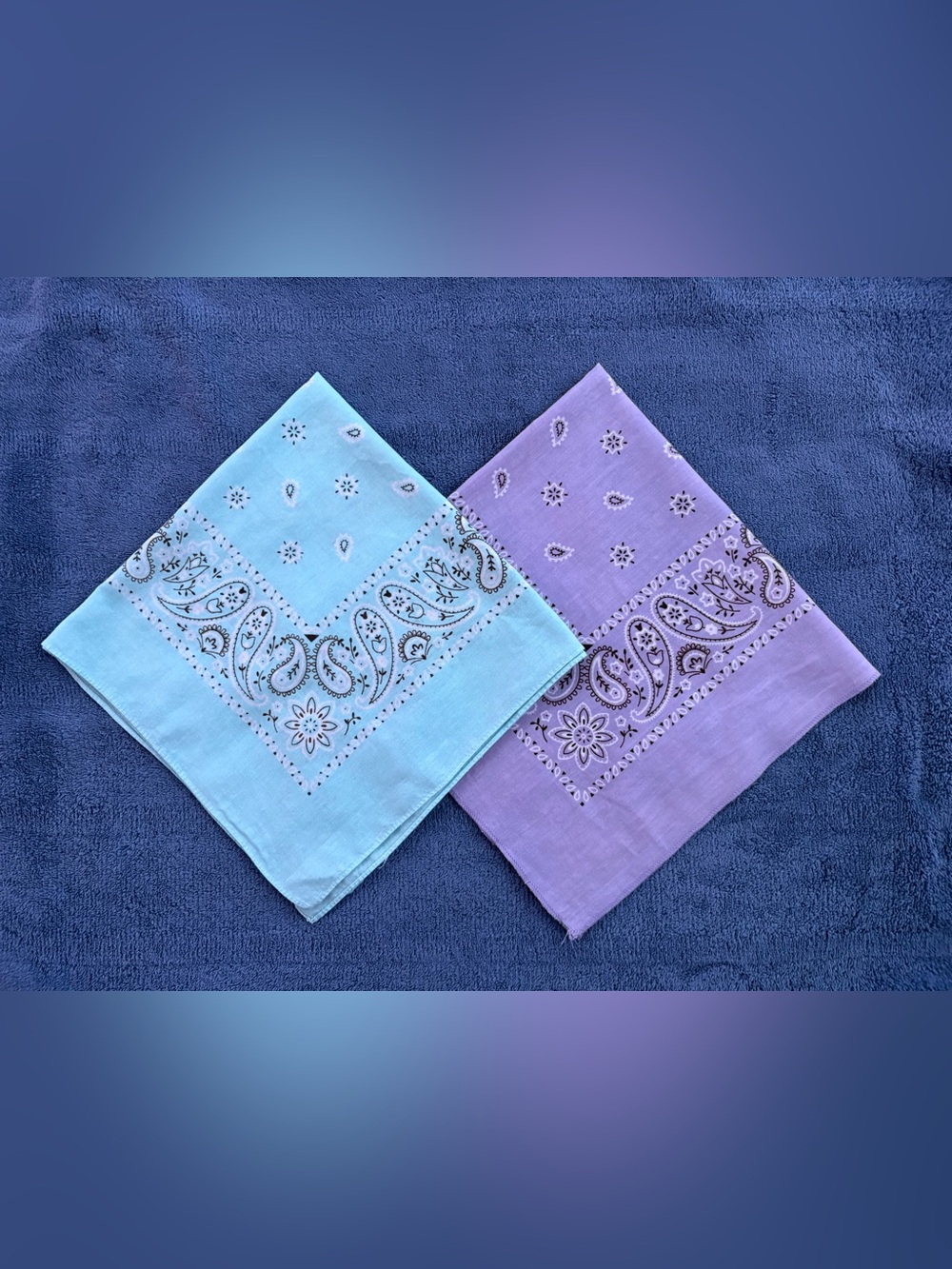 Set of 2 Paisley Bandanas Aqua & Lavender 100% Cotton